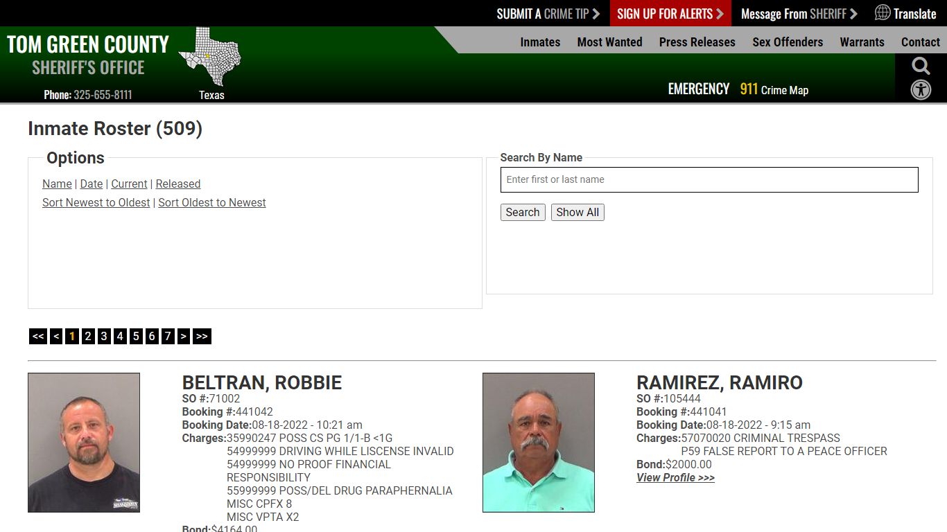 Inmate Roster (510) - Tom Green County Sheriff