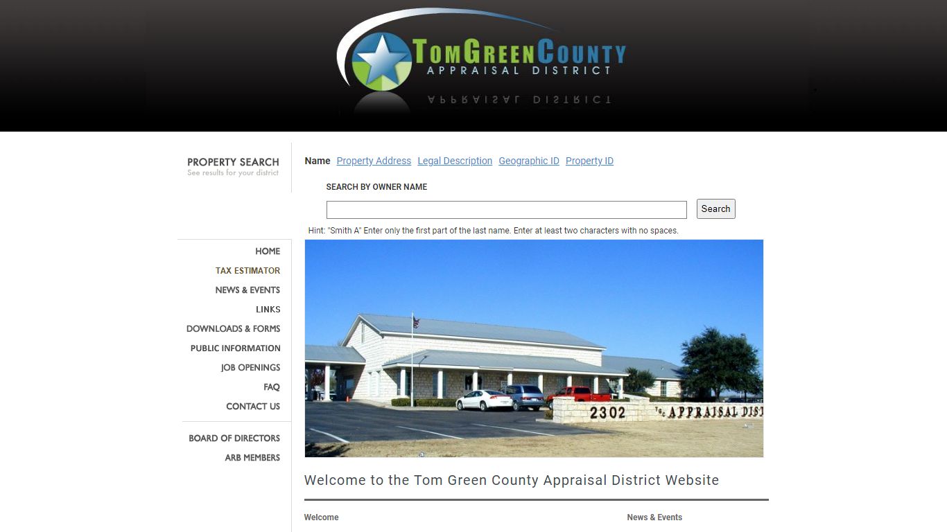 Welcome to the Tom Green County Appraisal District Website